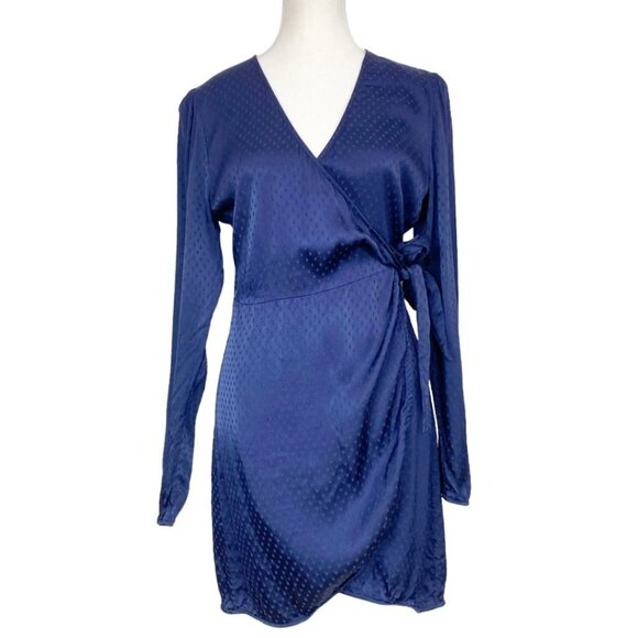 Aritzia Blue Long Sleeve Wrap Cocktail Dress - Picture 2 of 12